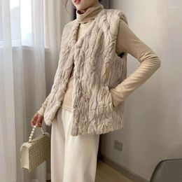 Women's Vests Fleece Waistcoats For Women Plush O-neck Casual Sleeveless Cardigans Oversize Winter Korean Style Jackets Loose Tops
