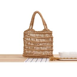 Duffel Bags Ladies Woven Shoulder Bag Hollow Handbag Cotton Rope Net Straw Handmade Beach Pack Woman Beige Package Purse