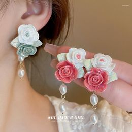 Dangle Earrings 1 Pair Ceramic Flower Tassel Sweet Small Fresh Fashion Fragrance Temperament