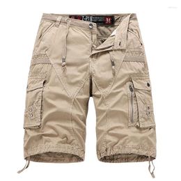 Men's Shorts Casual Cargo Streetwear Cropped Trousers Overalls Multi-Pocket Loose Buttons Knee Length Without Belt MA418