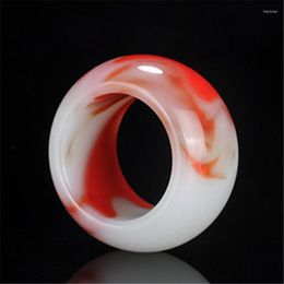 Cluster Rings Red White Natural Jade Ring Thumb Charm Jewellery Men Fashion Amulet Women Gifts Jadeite Chinese Carved Stone