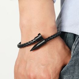 Bangle Nail Bullet Bracelet Steel Leather Rope Alloy Magnet Buckle Men s Braided Handmade 231110