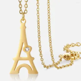 Pendant Necklaces Gold Color Eiffel Tower Necklace Stainless Steel Rolo Link Chain For Women Girls Fashion Jewelry Gifts HKN489
