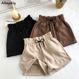 Women's Shorts Solid Shorts Women Drawstring Baggy S-5XL Fall Simple Casual Winter Woollen Wide Leg Short Trousers All-match Ulzzang Mature Ins 230413