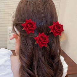 3pcs Rose Flowers Hair Clips Women Handmade Flower Hairpins Girls Wedding Boho Sweet Hair Clamp Hairgrips Hair Accessories