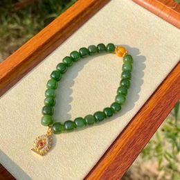 Strand Natural Spinach Hetian Jade Hand String Jasper Advanced Apple Green Lotus Flower Bracelet Original Circle