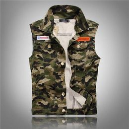 New Autumn Men's Camouflage Denim Vests Military Sleeveless Jeans Jackets Fashion Casual Male Vest Camo Waistcoats Homme M-5X229S