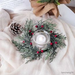 Candles Red Wreath Christmas Candle Rings Artificial Candle Rings Christmas Table Decoration Candlestick Wreath