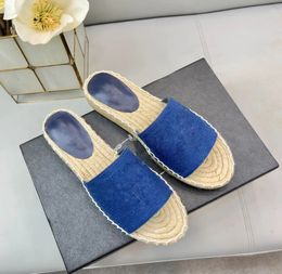 New straw woven designer shoes P slippers fisherman shoe linen fabric material embroidered lettering fabric lining 2 cm rubber sole 35-41 yards