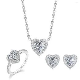 Necklace Earrings Set Wedding Bride Jewelry For Women Korean Heart Rose Gold Color Ear Rings Zircon Jewellery Wholesale S543
