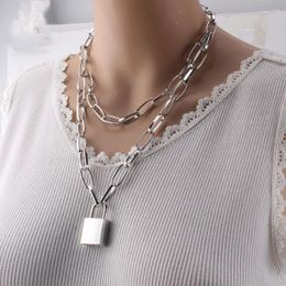 Pendant Necklaces 2023 Pad Lock Punk Necklace With Key Padlock Chain Women Men Goth Jewellery Gold/silver Colour Chains Jewellery