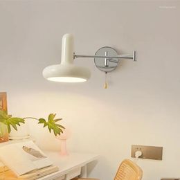 Wall Lamps White Swing Arm Adjustable LED Lamp Retractable Hardwired Light Bedroom Bedside Living Room Lights Reading Sconce