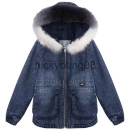 Women's Jackets Women's Winter Denim Cotton Jacket 2023 Winter Coat New Warm Thick Denim Jacket Korean Loose Big Fur Collar Cotton Padded Jacket J231113