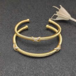 High Designer Bracelets Quality Luxury Jewelry for Fashion x Women 4mm Bangle Station Bracelet Cable Cross Collection Vintage Ethnic Loop Hoop Punk Jewelry