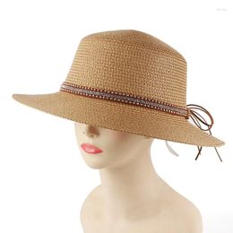 Wide Brim Hats Spring And Summer Ladies Dome Flat Top Hat Outdoor Sun Protection Straw British Fashion