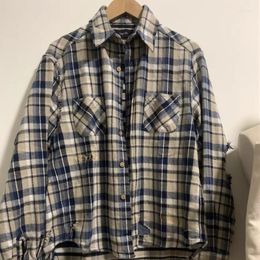 Men's Casual Shirts Fashion Kenijima 1:1 Destroy Plaid Women Shirt Flannel VUJADE Pocket Blouse Men Clothing