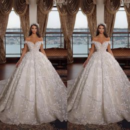 Modest Off Shoulder Wedding Dress Lace Appliques Bridal Gowns Sequined Sleeveless Robe de mariee
