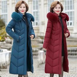 Women's Trench Coats Extra Thick Long Mom's Winter Parka Quilted Hooded Fur Collar Down Cotton Coat Middle-aged Elderly Warm Jacket 8XL