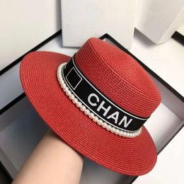 Wide Brim Hats Bucket Designer straw hat brand letter cap female spring and summer versatile pearl letters flat top Japanese large Sun Protection Beach hat