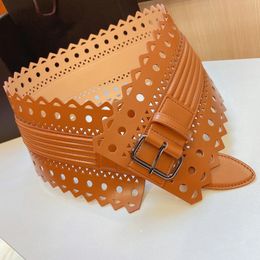 Fashion small corset belt in wave calfskin classic ladies designer belt one central buckle mirror quality laser-cut leather perforations 12cm wide with box