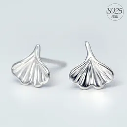 Stud Earrings LADY'S WOMEN'S Real. 925 Sterling Silver Jewelry Gingko Leaf Charming 8MM GTLE599