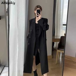 Women's Trench Coats Black Trench Long Coats for Women Elegant Notched Autumn Trendy French Style High Street Double Breasted Ladies Mystic OuterwearL231113