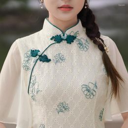 Ethnic Clothing Vintage Hollow Out Embroidery Qipao Chinese Evening Dress Vestidos Mandarin Collar Classic Cheongsam