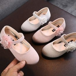 Sneakers Baywell Childrens Girl s Shoes Pearl Flower Design Kids Princess Toddler Baby Girls Flat Party And Wedding Shoe 230412