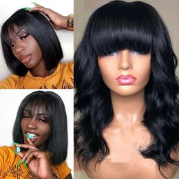 Hair Wigs Straight Bob Human with Bang No Lace Full Machine Made Brazilian Remy for Woman 230413
