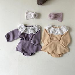 Clothing Sets Spring Autumn Born Infant Lotus Collar Ribbed Long Sleeve T-shirt Suit Boy Girl Baby Solidcotton Casual Tops Shorts 2pcs