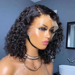 Hair Wigs Brazilian Short Curly Bob Lace Front Human Prepluck with Baby Deep Wave Frontal for Women Water 230413