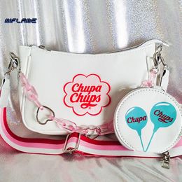 Evening Bags Xiuya Kawaii Lolita Crossbody Bag Women 2023 Sweet Cute Lollipop Shoulder Handbag With Heart Chain Coin Purse Female Wallet