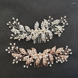 Hair Clips SLBRIDAL Handmade Alloy Crystal Rhinstones Flower Leaf Bridal Comb Wedding Accessories Women Bridesmaids Jewellery