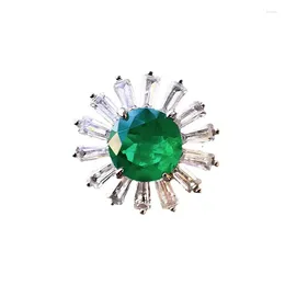 Cluster Rings S925 Sterling Silver Jewelry Ring Emerald Zircon Ladies Accessories