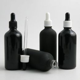 Storage Bottles 360 X 100ml Portable Frosted/Smooth Black Glass Essential Oil Bottle With White Drop 100cc E-liquid Cosmetic Container