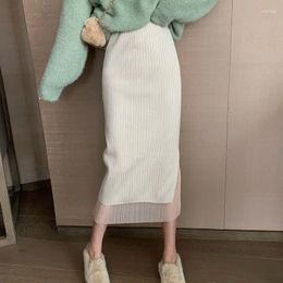 Skirts Elastic Women Skirt Autumn Winter Sexy Warm Knitted Regular Fit Office Ladies High Waist Elegant Straight T246