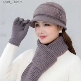 Hats Scarves Sets Breathable 1 Set Beautiful Women Winter Knitted Hat Mittens Thick Hat Scarf Gs Soft Texture for DateL231113