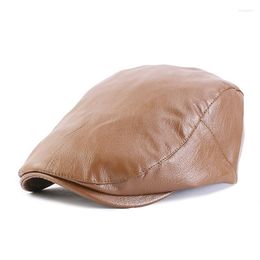 Berets Retro Beret High Quality Sboy Hats For Men Faux Leather Ivy Flat Adjustable Gatsby Working Driving Cabbie British Style Cap