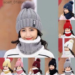 Hats Scarves Sets Winter Knitted Hats Women Thick Warm Ski Hat Sets Female Windproof Beanie Cs Outdoor Riding Set Siamese Scarf Collar Girl GiftL231113