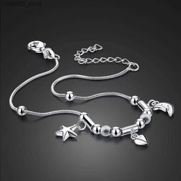 Anklets Bohemia Sweet Simple Stars Moon Heart Anklet % 925 Sterling Silver Ankel Beach Foot Chain Bracelet Women Jewellery Girl Gift Q231113