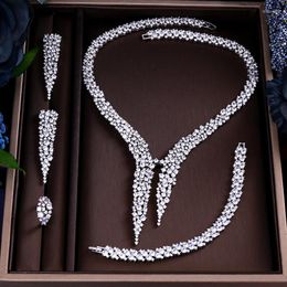 Necklace Earrings Set Fashion Luxury Sparking Brilliant Cubic Zircon Drop Earring Heavy Dinner Jewellery Sst Wedding Bridal Dress Accessories