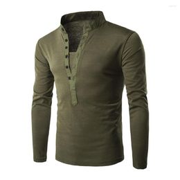 Men's T Shirts Men Long Sleeve Pullovers Stand Up Collar Shirt Autumn Spring Tops Casual Slim Fit Button Tee Blouse