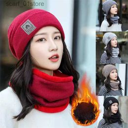 Hats Scarves Sets 2pcs Winter Warm Plush Hat Scarf Set For Women Knitted Woolen Velvet Hat Beanies Skullies Balaclava Neck Protection HeadgearL231113