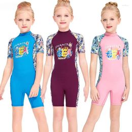 Women's Swimwear One Piece Lycra Rashguards For Girls Short Sleeve Swimsuit Back Zip Sun UV Protection Bathing Suit Kids