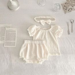 Clothing Sets Baby Set Korean White Tops Toddler Girls Clothes Kids Princess Tee Short Pants Headband Summer