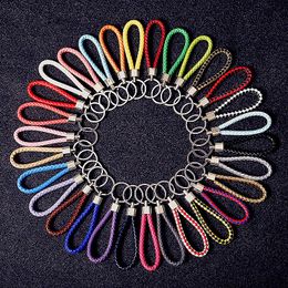 Keychains Lanyards 30pcsLot Bulk PU Leather Braided Woven Rope keychain For Women DIY bag Key Chain Men Holder Car Keyring Metal Jewelry wholesale 230413