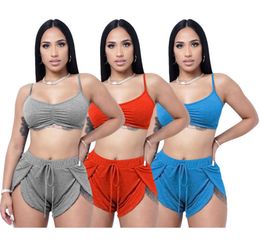 Yoga Suits Designer Two Piece Outfits Set Women Tracksuits Women 2 Pcs Cami Crop Top Slit Hot Pant Suit 2022 Girls Sports Wears