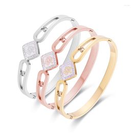 Bangle FYSARA Chic Hollow Out Design Zircon Edged Prismatic For Women Stainless Steel Tree Drop Glue Bracelet Wholesale