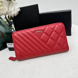 Vintage Quilted Women Classic Wallet Zipper Leather Diamond Lattice Luxury Handbag Evening Clutch Vintage Multi Pocket Coin Purse Designer Bag Card Holder 19CM