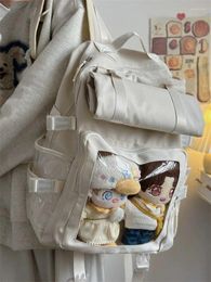 School Bags PVC Clear Ita Women Girl Backpack Casual Book Travel Rucksack Multiple Pockets Bookbag With Small Bag